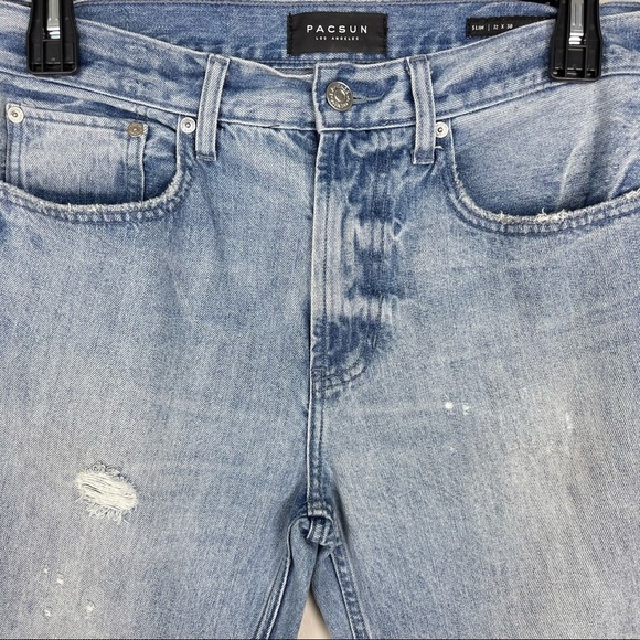 PacSun light wash distressed men slim fit jeans 100% cotton rn45421 size 32x30 - Picture 5 of 13